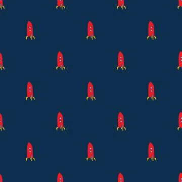 Rocket Seamless pattern. Cute Doodles space ships sketch. Hand drawn Cartoon  스톡 일러스트