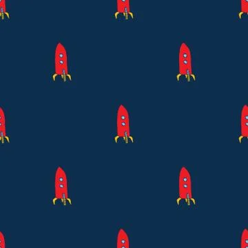 Rocket Seamless pattern. Cute Doodles space ships sketch. Hand drawn Cartoon  스톡 일러스트