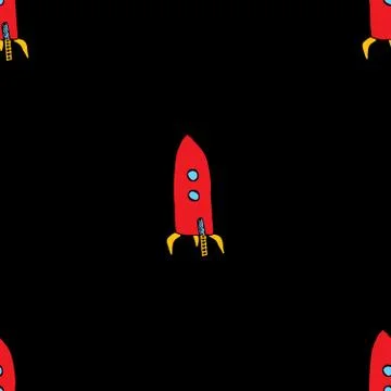 Rocket Seamless pattern. Cute Doodles space ships sketch. Hand drawn Cartoon  스톡 일러스트