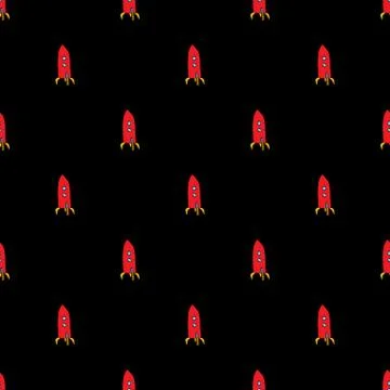 Rocket Seamless pattern. Cute Doodles space ships sketch. Hand drawn Cartoon  스톡 일러스트