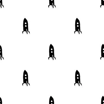 Rocket Seamless pattern. Cute Doodles space ships sketch. Hand drawn Cartoon  스톡 일러스트