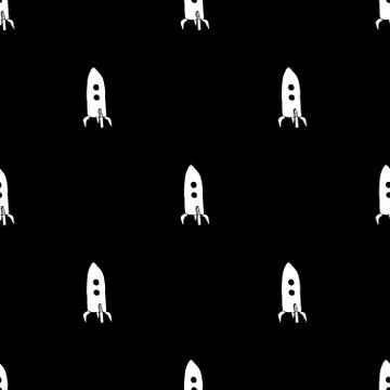 Rocket Seamless pattern. Cute Doodles space ships sketch. Hand drawn Cartoon  스톡 일러스트