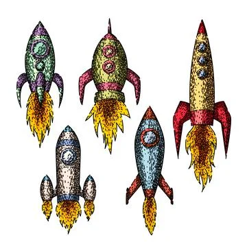 Rocket set sketch hand drawn vector Illustrazione stock