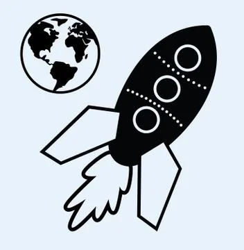 Rocket ship and planet earth symbols Stock Illustration