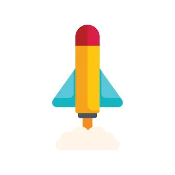 Rocket ship blasting off leaving smoke trail behind Stock Illustration