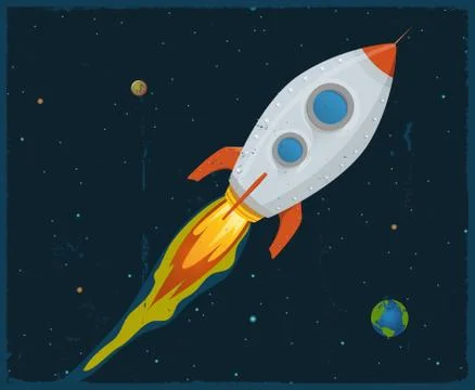 Rocket ship blasting through space Stock Illustration