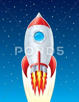 Rocket Ship Blasting Up Through Space Stock Illustration