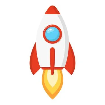 Rocket ship in a cartoon style isolated on white background. Space rocket lau Stock Illustration
