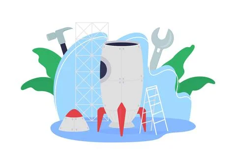 Rocket ship creation 2D vector web banner, poster Stock Illustration