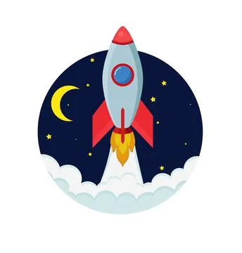 Rocket ship in a flat style.Vector illustration with 3d flying rocket.Space t Stock Illustration