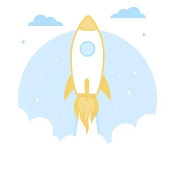 Rocket ship in a flat style.Vector illustration with flying rocket. Space rocket Stock Illustration