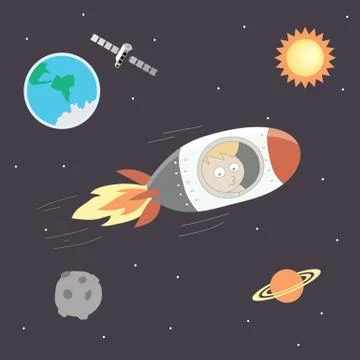 Rocket Ship Flying Through Space Stock Illustration