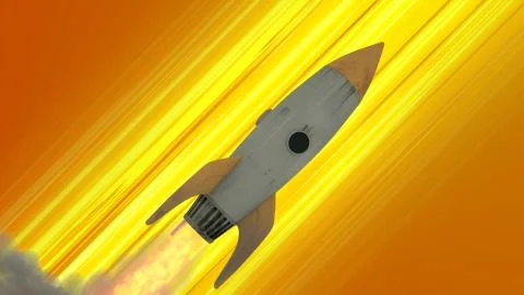Rocket Ship Flying Through Space. Yellow Diagonal Anime Speed Lines. 3d illus Stock Photos