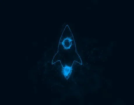 Rocket ship icon with plexus effect. Connected lines with dots. Illustration Stock Illustration
