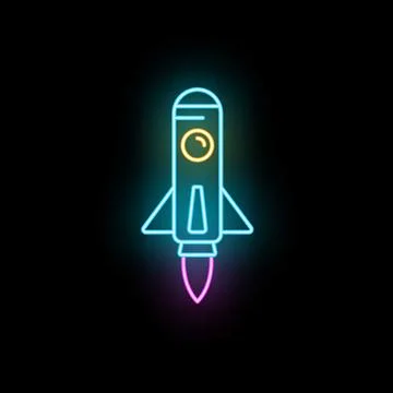 Rocket ship icon showing a neon glow effect イラスト素材