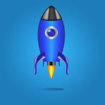 Rocket ship isolated on the blue background.  Stock Illustration