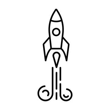 Rocket ship launch icon design in linear style. Stock Illustration