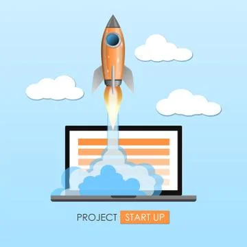 Rocket ship launch, projrct start up concept, vector illustration Stock Illustration