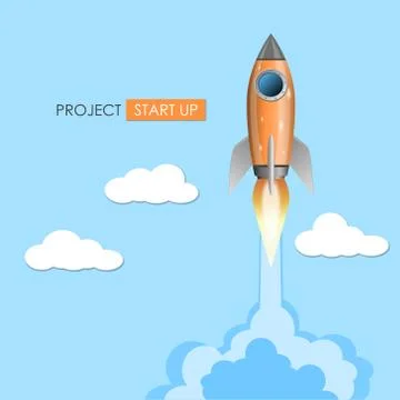 Rocket ship launch, projrct start up concept, vector illustration Stock Illustration