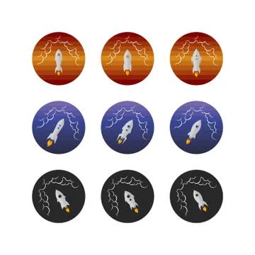 Rocket ship launch space travel sign badge label logo set Stock Illustration