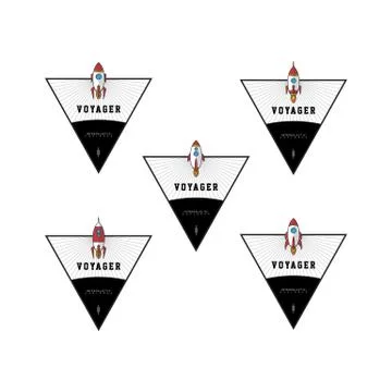 Rocket ship launch space travel sign badge label logo set Stock Illustration