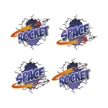 Rocket ship launch space travel sign badge label logo set Stock Illustration