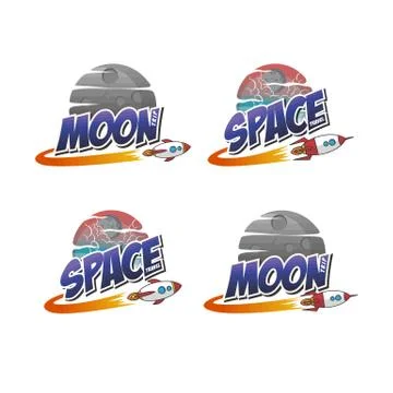 Rocket ship launch space travel sign badge label logo set Stock Illustration