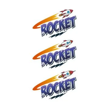Rocket ship launch space travel sign badge label logo set Stock Illustration