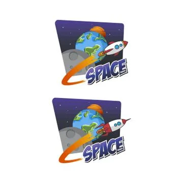 Rocket ship launch space travel sign badge label logo set Stock Illustration