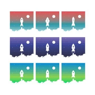 Rocket ship launch space travel sign badge label logo set Stock Illustration