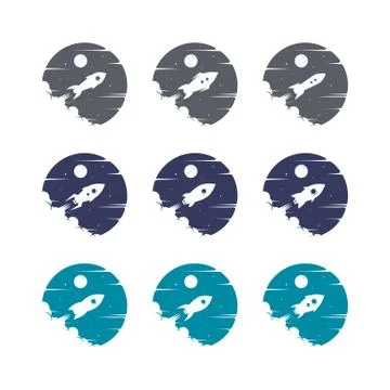Rocket ship launch space travel sign badge label logo set Stock Illustration
