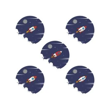 Rocket ship launch space travel sign badge label logo set Stock Illustration