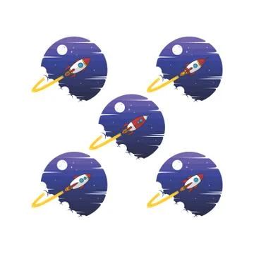 Rocket ship launch space travel sign badge label logo set Stock Illustration