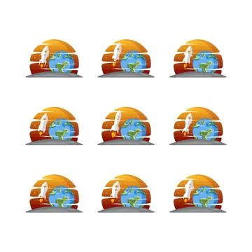 Rocket ship launch space travel sign badge label logo set Stock Illustration