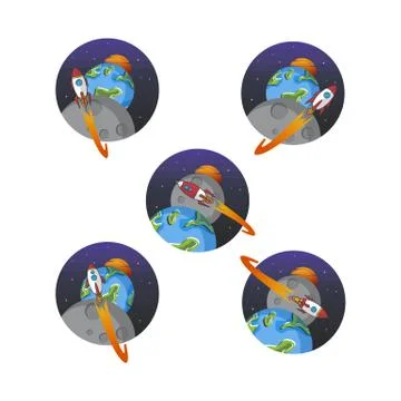 Rocket ship launch space travel sign badge label logo set Stock-Illustration