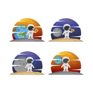 Rocket ship launch space travel sign badge label logo set Stock Illustration