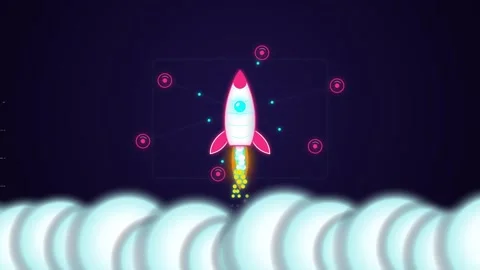 Rocket ship launching with digital data network nodes on deep blue backgrou.. 스톡 동영상 347195684