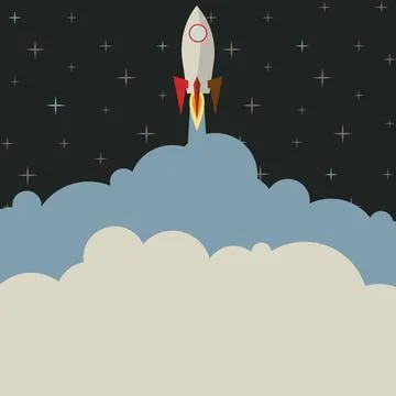 Rocket Ship Launching Fast Straight Up To The Outer Space. Spaceship Drawing Stock Illustration