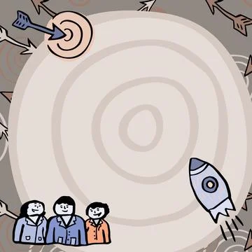 Rocket Ship Launching Fast To Target On Background. Group Of People Watching Stock Illustration