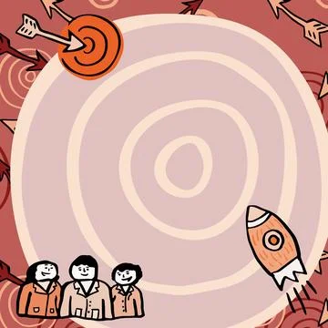 Rocket Ship Launching Fast To Target On Background. Group Of People Watching Stock Illustration