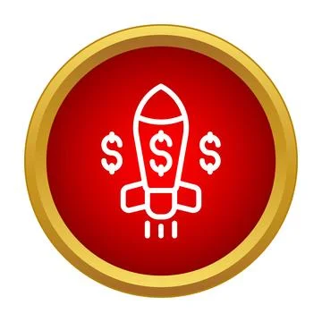 Rocket ship launching icon representing financial growth startup Stock Illustration