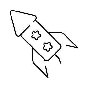 Rocket ship line art icon exploring space journey Stock Illustration