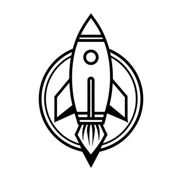 Rocket Ship Line Art Logo Icon Printable Vector Design Artwork Stock Illustration