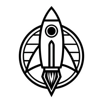 Rocket Ship Line Art Logo Icon Printable Vector Design Artwork Illustrazione stock