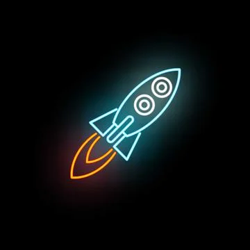 Rocket ship neon sign launching startup concept Stock Illustration