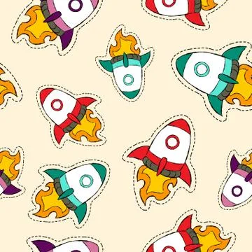 Rocket ship patch icon pattern in hand drawn style Stock Illustration