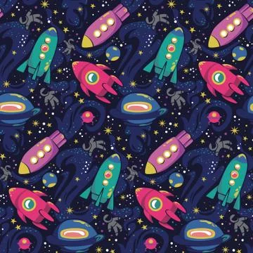 Rocket ship pattern seamless design illustration Stock Illustration