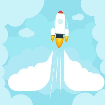 Rocket ship piercing through clouds Stock Illustration