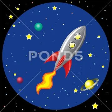 Rocket ship in space Stock Illustration