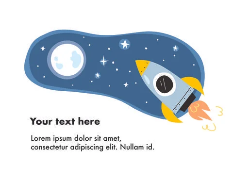 Rocket ship, spaceship flying through space toward moon. Stock Illustration